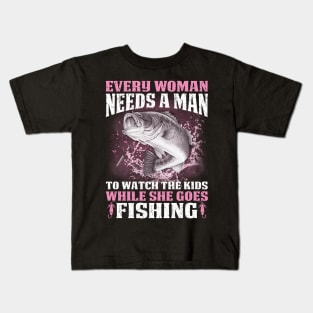 While She Goes Fishing Shirts Kids T-Shirt